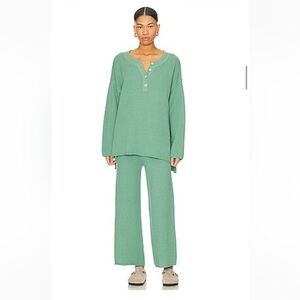 Free People Green V-Neck Sweater Set